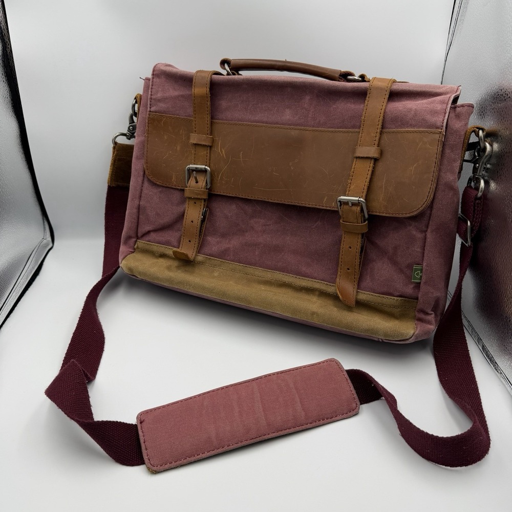 TSD Brand Fountain Valley Waxed‎ Canvas Briefcase Burgundy